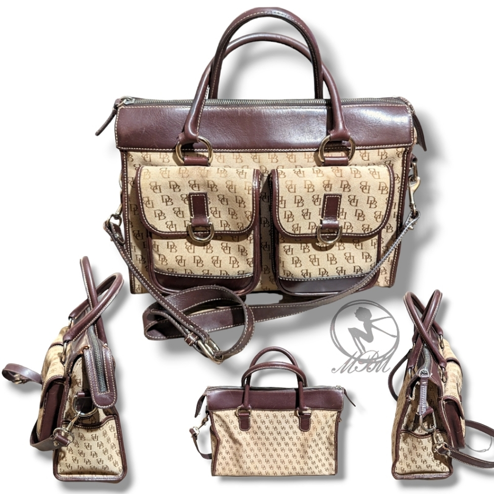Dooney & Bourke Double Pocket Logo Satchel Crossbody Jacquard Signature Purse - Picture 1 of 8
